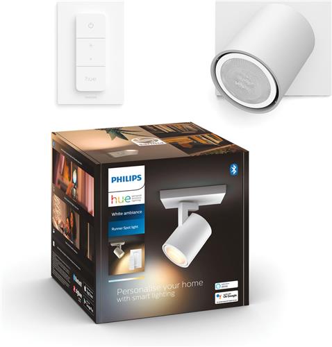 Philips Hue Runner opbouwspot - warm- tot koelwit licht - 1-spot - wit - 1 dimmer switch - GU10