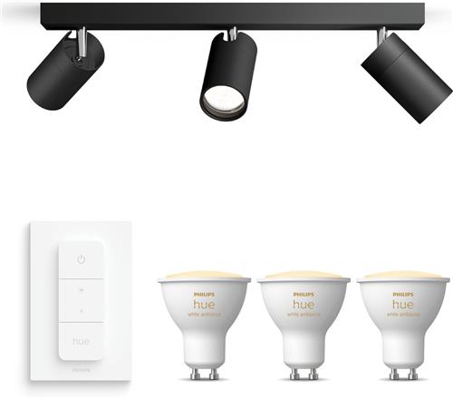 Philips Hue Idris Opbouwspot voor Badkamer (Zwart) - Badkamerlamp - Warm tot Koelwit Licht - Incl. Hue Dimmer Switch - Plafondspot met 3 Lichtpunten - GU10 - Hue White Ambiance