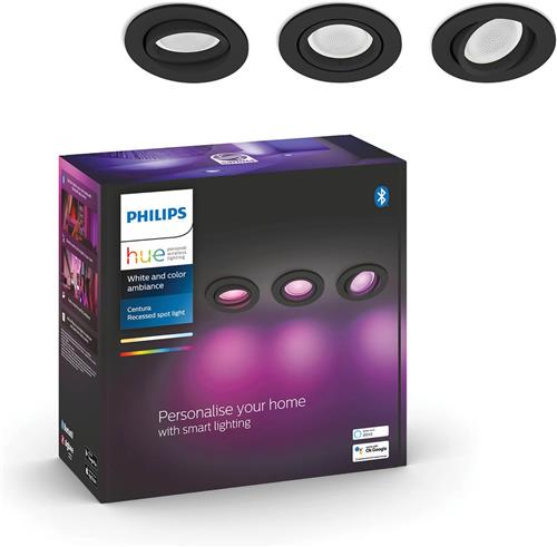 Philips Hue Centura inbouwspot - White and Color Ambiance - 3-pack - zwart - rond - Bluetooth