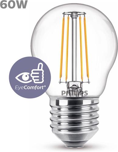 Philips LED Kogellamp Transparant - 60 W - E27 - warmwit licht