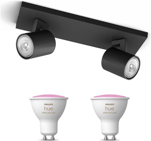 Philips Hue Runner Opbouwspot (Zwart) - Wit en Gekleurd Licht - Plafondspot met 2 Lichtpunten - GU10 - Hue White and Color Ambiance