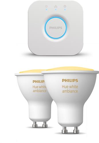 Philips Hue Starterspakket - GU10 - met 4 Spotjes - Warm tot Koelwit Licht - Incl. 1 Hue Bridge - Hue White Ambiance