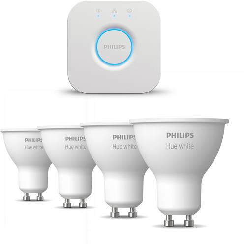 Philips Hue Starterspakket - GU10 - met 4 Spotjes - Warmwit Licht - Incl. 1 Hue Bridge - Hue White