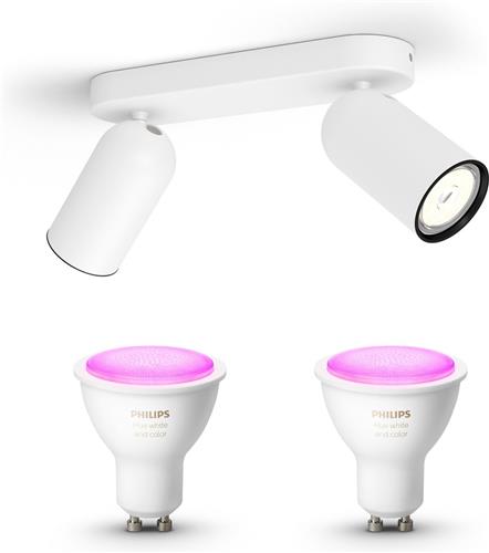 Philips Hue Pongee Opbouwspot (Wit) - Wit en Gekleurd Licht - Plafondspot met 2 Lichtpunten - GU10 - Hue White and Color Ambiance
