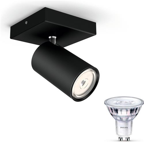 Philips Kosipo Opbouwspot (Zwart) - Warmwit Licht - Wandspot of Plafondspot met 1 Lichtpunt - GU10 - SceneSwitch - Eenvoudig Dimbaar met Je Klassieke Schakelaar