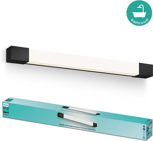 Philips Rover Spiegelverlichting - Spatwaterdicht IP44 - 10W - Warmwit licht - Badkamerlamp - Cilindervormig - Zwart