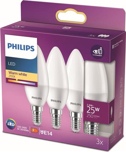 Philips energiezuinige LED Kaars Mat - 25 W - E14 - warmwit licht - 3 stuks - Bespaar op energiekosten