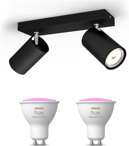 Philips Hue Kosipo Opbouwspot (Zwart) - Wit en Gekleurd Licht - Plafondspot met 2 Lichtpunten - GU10 - Hue White and Color Ambiance
