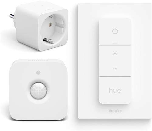 Philips Hue Voordeelbundel met 1 Hue Slimme Stekker Nederland en EU (Type F), 1 Hue Dimmer Switch en 1 Hue Bewegingssensor voor Binnen - Hue Accessoires