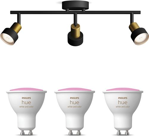 Philips Hue Conduit Opbouwspot (Zwart/Goud) - Wit en Gekleurd Licht - Plafondspot met 3 Lichtpunten - GU10 - Hue White and Color Ambiance