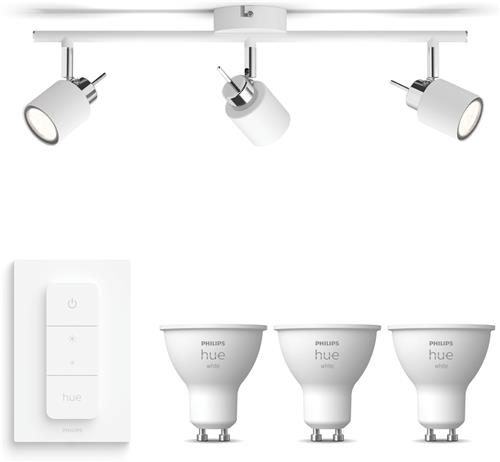Philips Hue Meranti Opbouwspot (Wit) - Warmwit Licht - Incl. Hue Dimmer Switch - Plafondspot met 3 Lichtpunten - GU10 - Hue White