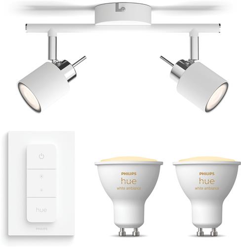 Philips Hue Meranti Opbouwspot (Wit) - Warm tot Koelwit Licht - Incl. Hue Dimmer Switch - Plafondspot met 2 Lichtpunten - GU10 - Hue White Ambiance