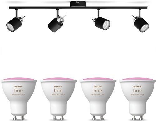Philips Hue Meranti Opbouwspot (Zwart) - Wit en Gekleurd Licht - Plafondspot met 4 Lichtpunten - GU10 - Hue White and Color Ambiance