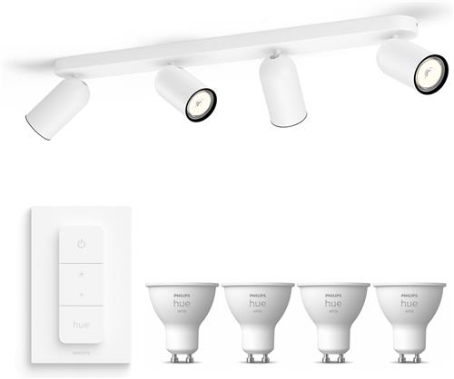 Philips Hue Pongee Opbouwspot (Wit) - Warmwit Licht - Incl. Hue Dimmer Switch - Plafondspot met 4 Lichtpunten - GU10 - Hue White