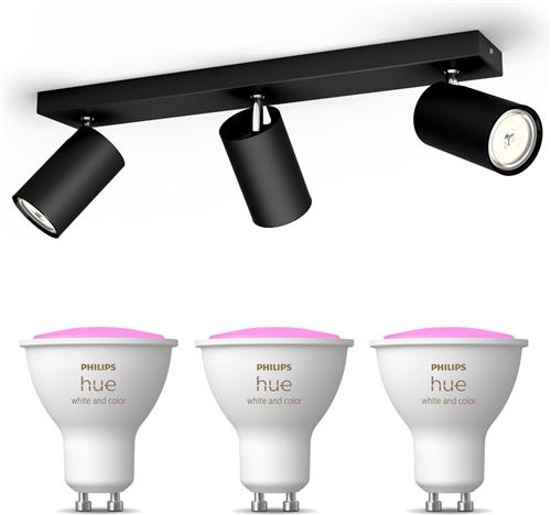 Philips Hue Kosipo Opbouwspot (Zwart) - Wit en Gekleurd Licht - Plafondspot met 3 Lichtpunten - GU10 - Hue White and Color Ambiance