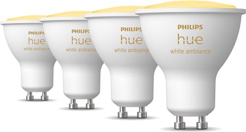 Philips Hue Uitbreidingspakket - GU10 - met 4 Spotjes - Warm tot Koelwit Licht - Hue White Ambiance