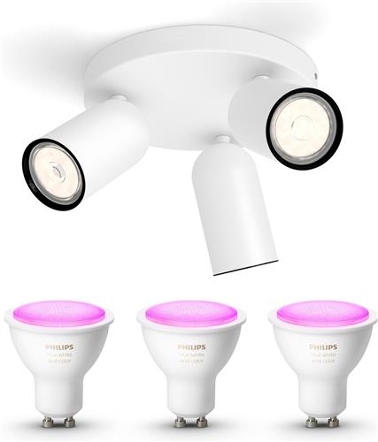 Philips Hue Pongee Opbouwspot (Wit) - Wit en Gekleurd Licht - Plafondspot met 3 Lichtpunten - GU10 - Hue White and Color Ambiance