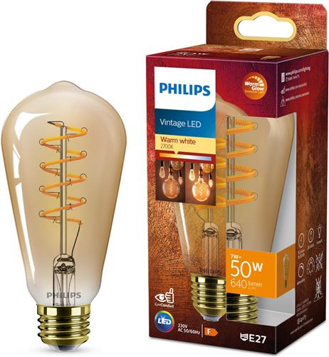 Philips Deco LED - WarmGlow - 50W - E27 fitting - ST64 Edison lampvorm - Amberkleurige lamp