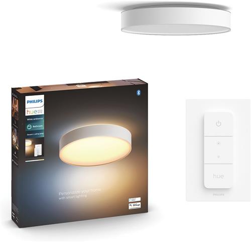 Philips Hue Devere badkamerplafondlamp - warm tot koelwit licht - wit - 42cm - 1 dimmer switch