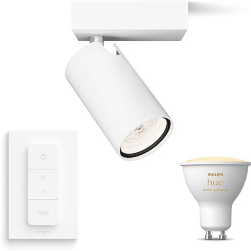 Philips Hue Idris Opbouwspot voor Badkamer (Wit) - Badkamerrlamp - Warm tot Koelwit Licht - Incl. Hue Dimmer Switch - Wandspot of Plafondspot met 1 Lichtpunt - GU10 - Hue White Ambiance