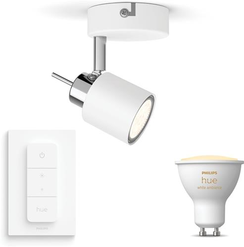 Philips Hue Meranti Opbouwspot (Wit) - Warm tot Koelwit Licht - Incl. Hue Dimmer Switch - Wandspot of Plafondspot met 1 Lichtpunt - GU10 - Hue White Ambiance