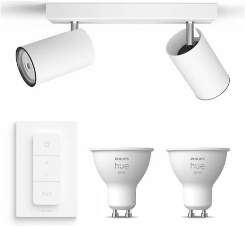 Philips Hue Kosipo Opbouwspot (Wit) - Warmwit Licht - Incl. Hue Dimmer Switch - Plafondspot met 2 Lichtpunten - GU10 - Hue White