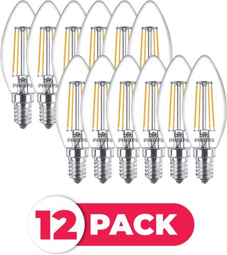 Philips LED Filament E14 - 4.3W (40W) - Neutraal Wit Licht - Niet Dimbaar - 12 stuks