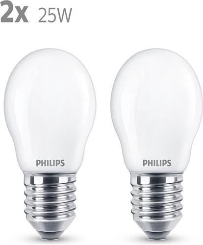 Philips energiezuinige LED Kogellamp Mat - 25 W - E27 - warmwit licht - 2 stuks - Bespaar op energiekosten