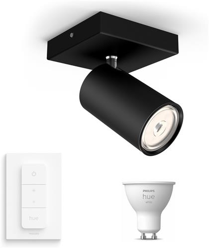Philips Hue Kosipo Opbouwspot (Zwart) - Warmwit Licht - Incl. Hue Dimmer Switch - Wandspot of Plafondspot met 1 Lichtpunt - GU10 - Hue White