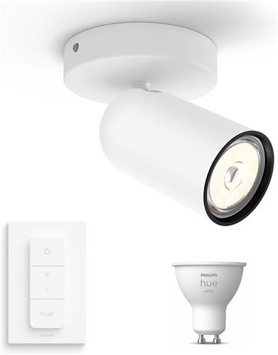 Philips Hue Pongee Opbouwspot (Wit) - Warmwit Licht - Incl. Hue Dimmer Switch - Wandspot of Plafondspot met 1 Lichtpunt - GU10 - Hue White