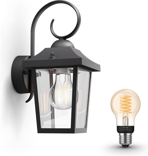 Philips Hue Buzzard Wandlamp voor Buiten (Zwart) - Buitenlamp - E27 - Warmwit Licht - Hue White Filament