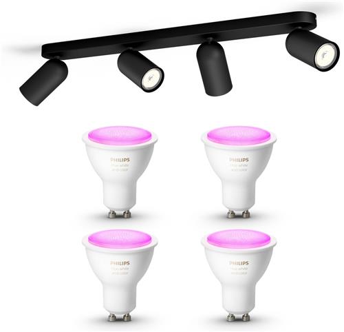 Philips Hue Pongee Opbouwspot (Zwart) - Wit en Gekleurd Licht - Plafondspot met 4 Lichtpunten - GU10 - Hue White and Color Ambiance