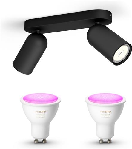 Philips Hue Pongee Opbouwspot (Zwart) - Wit en Gekleurd Licht - Plafondspot met 2 Lichtpunten - GU10 - Hue White and Color Ambiance