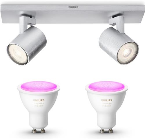 Philips Hue Runner Opbouwspot (Aluminium) - Wit en Gekleurd Licht - Plafondspot met 2 Lichtpunten - GU10 - Hue White and Color Ambiance