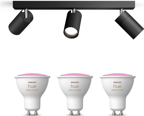 Philips Hue Idris Opbouwspot voor Badkamer (Zwart) - Badkamerlamp - Wit en Gekleurd Licht - Plafondspot met 3 Lichtpunten - GU10 - Hue White and Color Ambiance