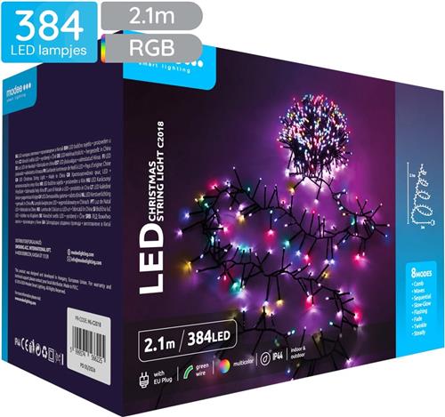 Modee Lichtsnoer Kerst 2.1 Meter - Kerstverlichting voor Buiten en Binnen - 384 LED Lampjes - 8 Lichtstanden - IP44 - Gekleurd Licht RGB - Per stuk