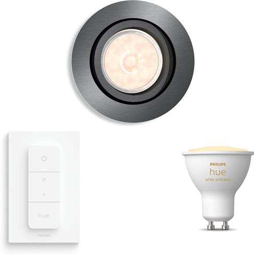 Philips Hue Donegal Inbouwspot (Antraciet) - Rond - GU10 - Warm tot Koelwit Licht - Incl. Hue Dimmer Switch - Hue White Ambiance
