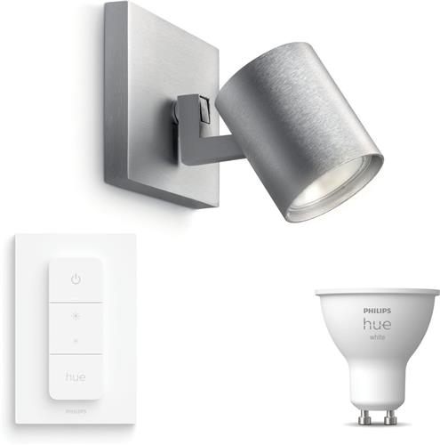 Philips Hue Runner Opbouwspot (Aluminium) - Warmwit Licht - Incl. Hue Dimmer Switch - Wandspot of Plafondspot met 1 Lichtpunt - GU10 - Hue White