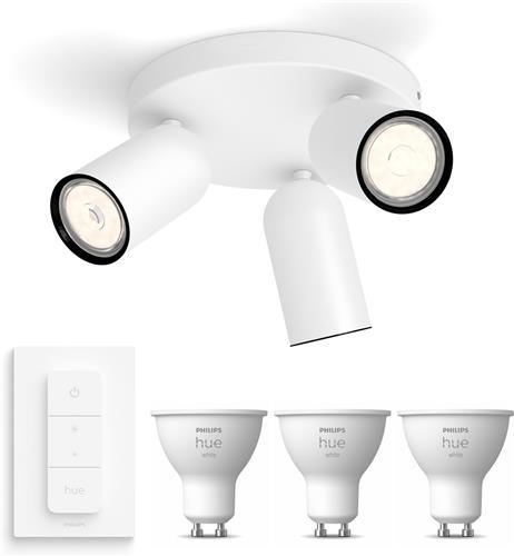 Philips Hue Pongee Opbouwspot (Wit) - Warmwit Licht - Incl. Hue Dimmer Switch - Plafondspot met 3 Lichtpunten - GU10 - Hue White