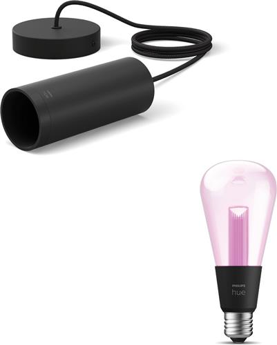Philips Hue Lightguide Hanglamp (Zwart) - E27 - Wit en Gekleurd Licht - Incl. 1 Hue Lightguide Edisson Lamp Groot (ST72) - Hue White and Color Ambiance