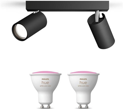 Philips Hue Idris Opbouwspot voor Badkamer (Zwart) - Badkamerlamp - Wit en Gekleurd Licht - Plafondspot met 2 Lichtpunten - GU10 - Hue White and Color Ambiance