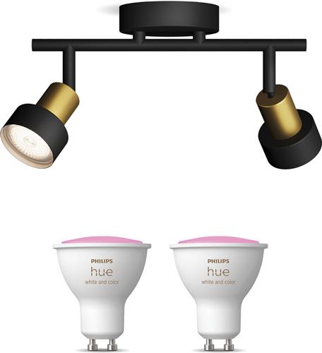 Philips Hue Conduit Opbouwspot (Zwart/Goud) - Wit en Gekleurd Licht - Plafondspot met 2 Lichtpunten - GU10 - Hue White and Color Ambiance