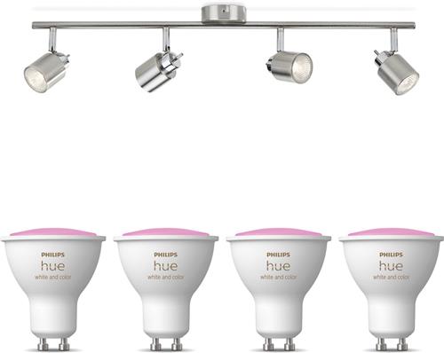 Philips Hue Meranti Opbouwspot (Mat Chroom) - Wit en Gekleurd Licht - Plafondspot met 4 Lichtpunten - GU10 - Hue White and Color Ambiance