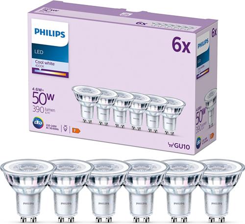 Philips LED Spot - 50 W - GU10 - Koelwit licht - 6 stuks