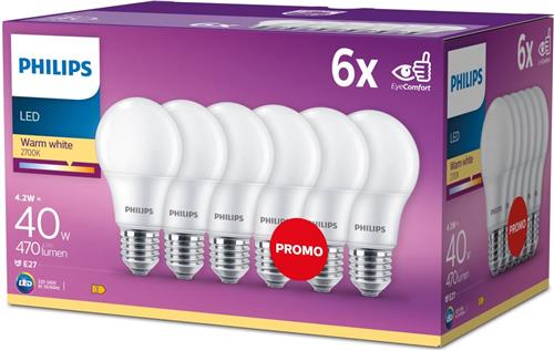 Energiezuinige Philips LED Lamp Mat - 40 W - E27 - warmwit licht - 6 stuks - Bespaar op energiekosten