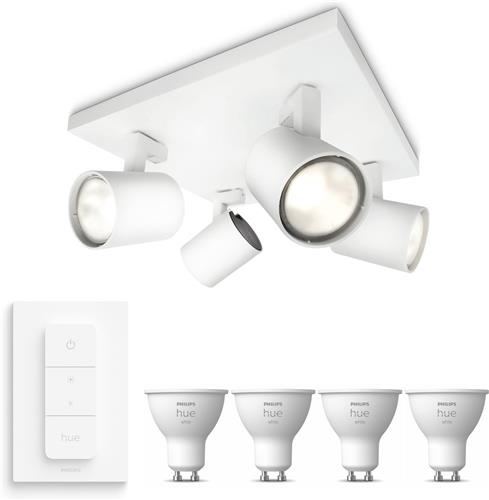 Philips Hue Runner Opbouwspot (Wit) - Warmwit Licht - Incl. Hue Dimmer Switch - Plafondspot met 4 Lichtpunten - GU10 - Hue White