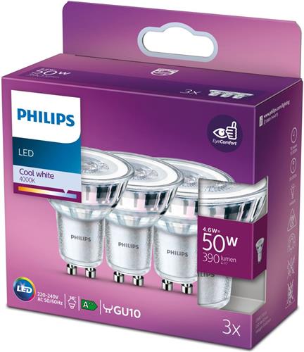 Philips energiezuinige LED Spot - 50 W - GU10 - koelwit licht - 3 stuks - Bespaar op energiekosten