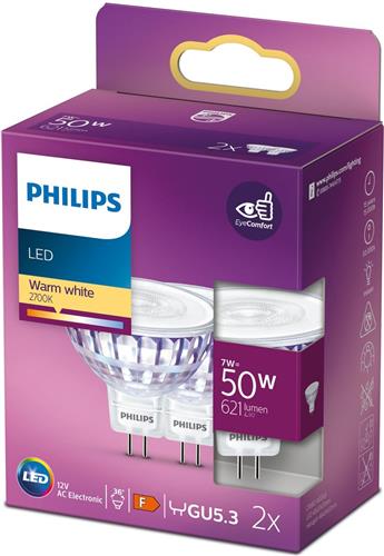 Philips energiezuinige LED Spot - 50 W - GU5.3 - warmwit licht - 2 stuks - Bespaar op energiekosten