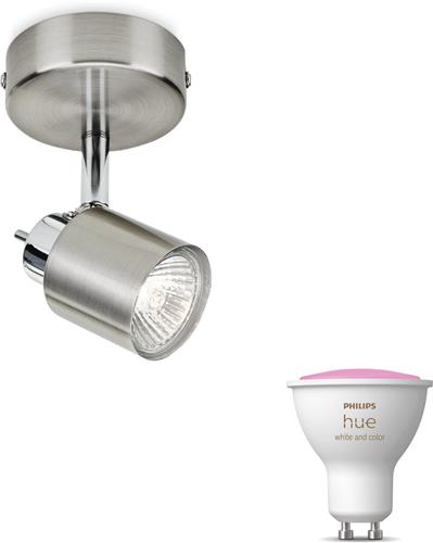 Philips Hue Meranti Opbouwspot (Mat Chroom) - Wit en Gekleurd Licht - Wandspot of Plafondspot met 1 Lichtpunt - GU10 - Hue White and Color Ambiance