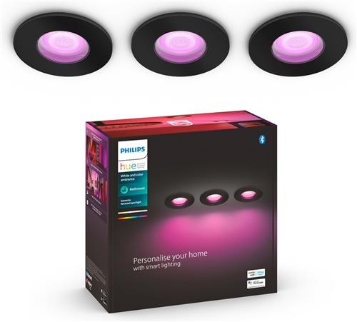 Philips Hue Xamento badkamerinbouwspot - wit en gekleurd licht - 3-pack - zwart - rond